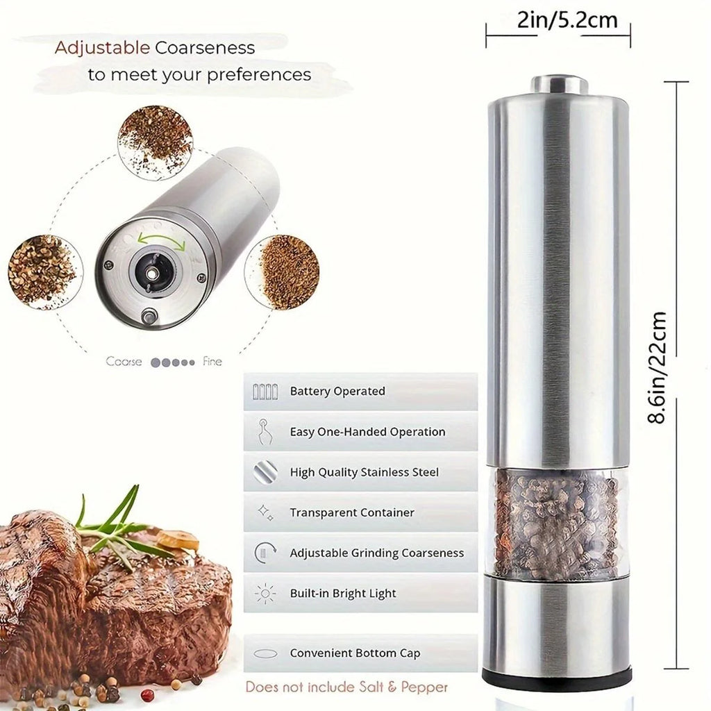 Stainless Steel Electric Pepper Grinder Spices Sea Salt Kitchen Outdoor Barbecue Seasoning Coarser Adjustment Cooking Tool