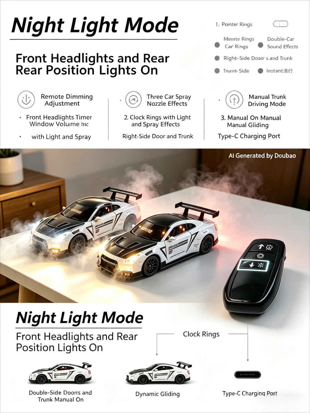 Multifunctional Super Car ALARM Clock with Dynamic Effects High Definition Crystal LED Screen Built-in Engine Sounds