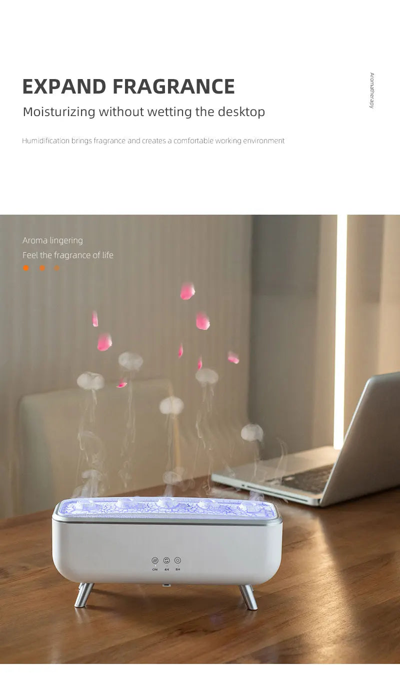 Simulated Volcanic Lava Humidifier with Color Lighting Aroma Diffuser Remote Control 5 Nozzles 2 Fog Modes Dancing Jellyfish