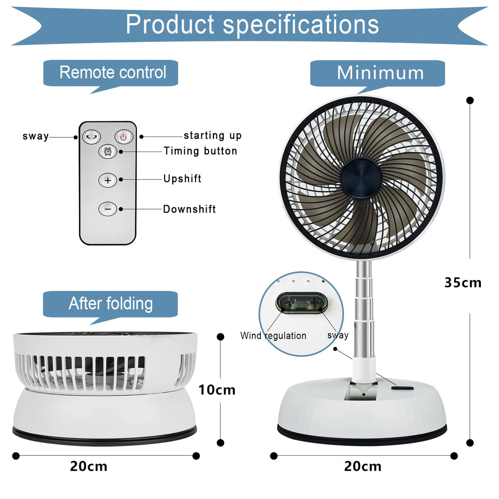 Portable Oscillating Standing Fan with Remote Controller Foldable