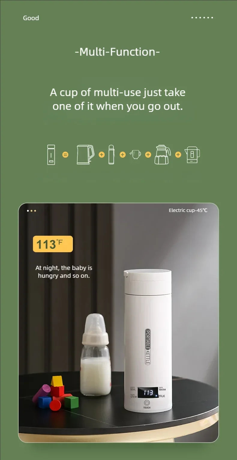 Electric Kettles Portable Tea Coffee Kettle Travel Boil Water Thermal Cup Anti-Scald Water Bottle