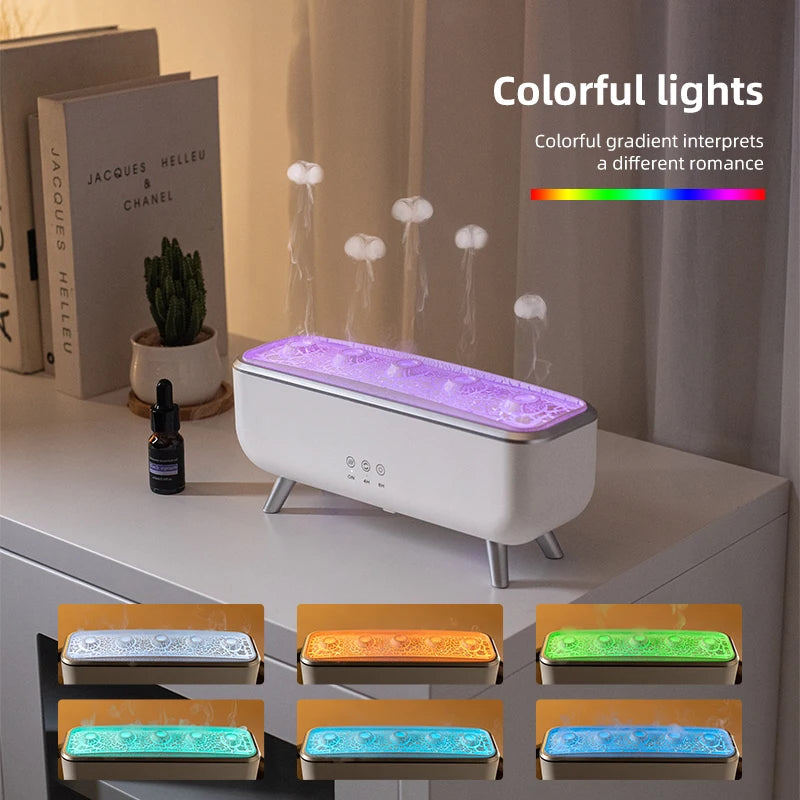 Simulated Volcanic Lava Humidifier with Color Lighting Aroma Diffuser Remote Control 5 Nozzles 2 Fog Modes Dancing Jellyfish