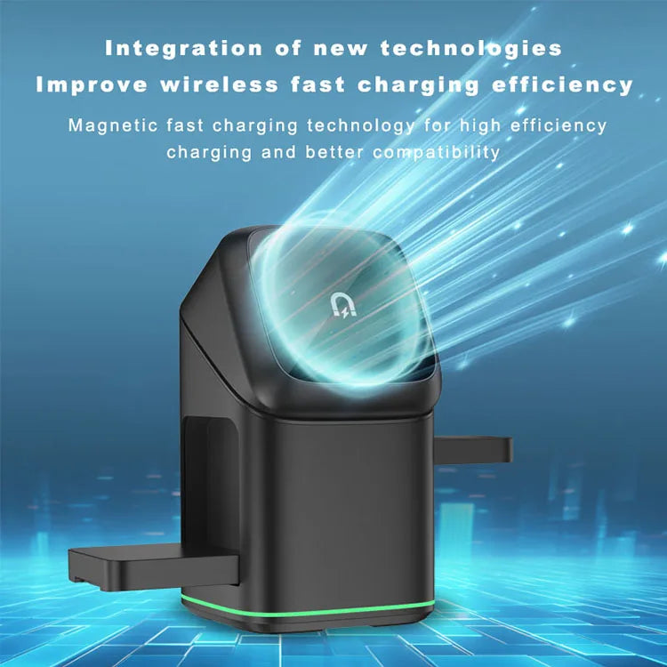 Newest Universal Magnetic Charging Stand 30W Cube Rotational 3 in 1 Touch Auto Rotation Wireless Charger With Light
