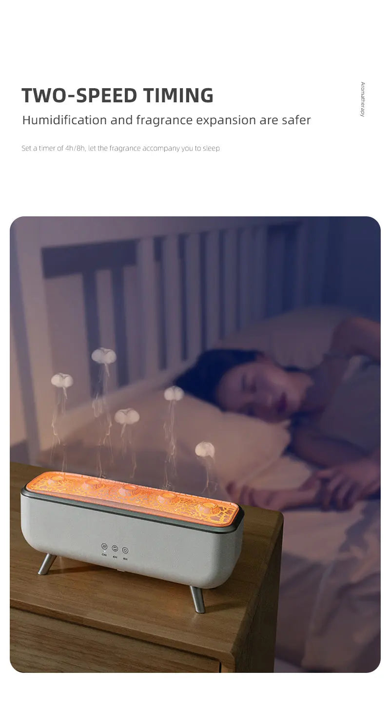 Simulated Volcanic Lava Humidifier with Color Lighting Aroma Diffuser Remote Control 5 Nozzles 2 Fog Modes Dancing Jellyfish