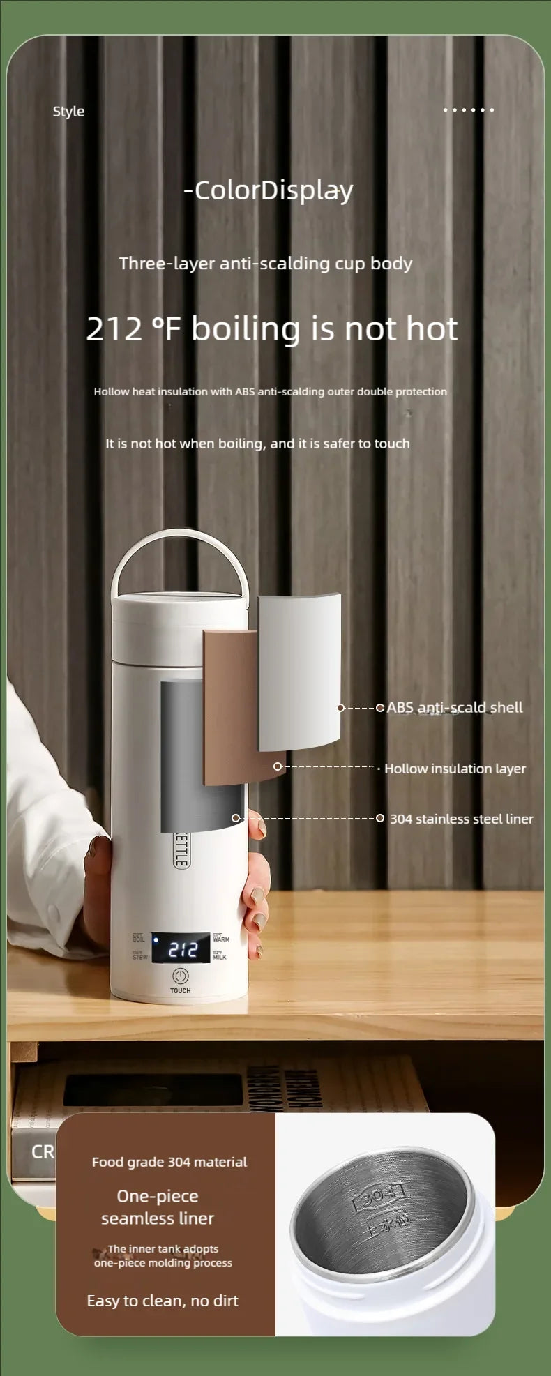 Electric Kettles Portable Tea Coffee Kettle Travel Boil Water Thermal Cup Anti-Scald Water Bottle
