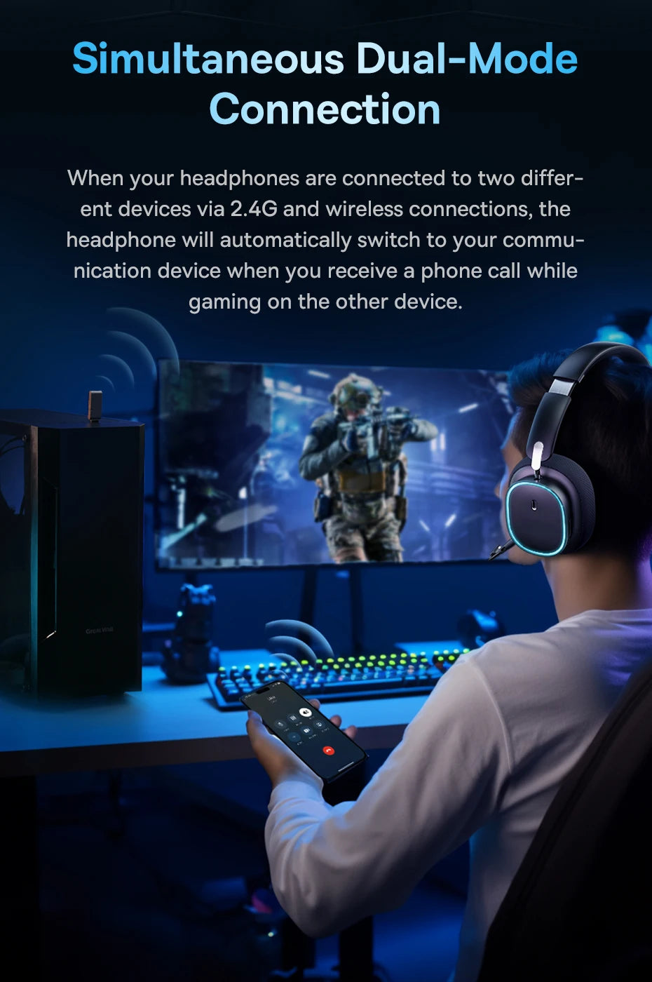 Gaming Wireless Headphone with Mic Over-Ear