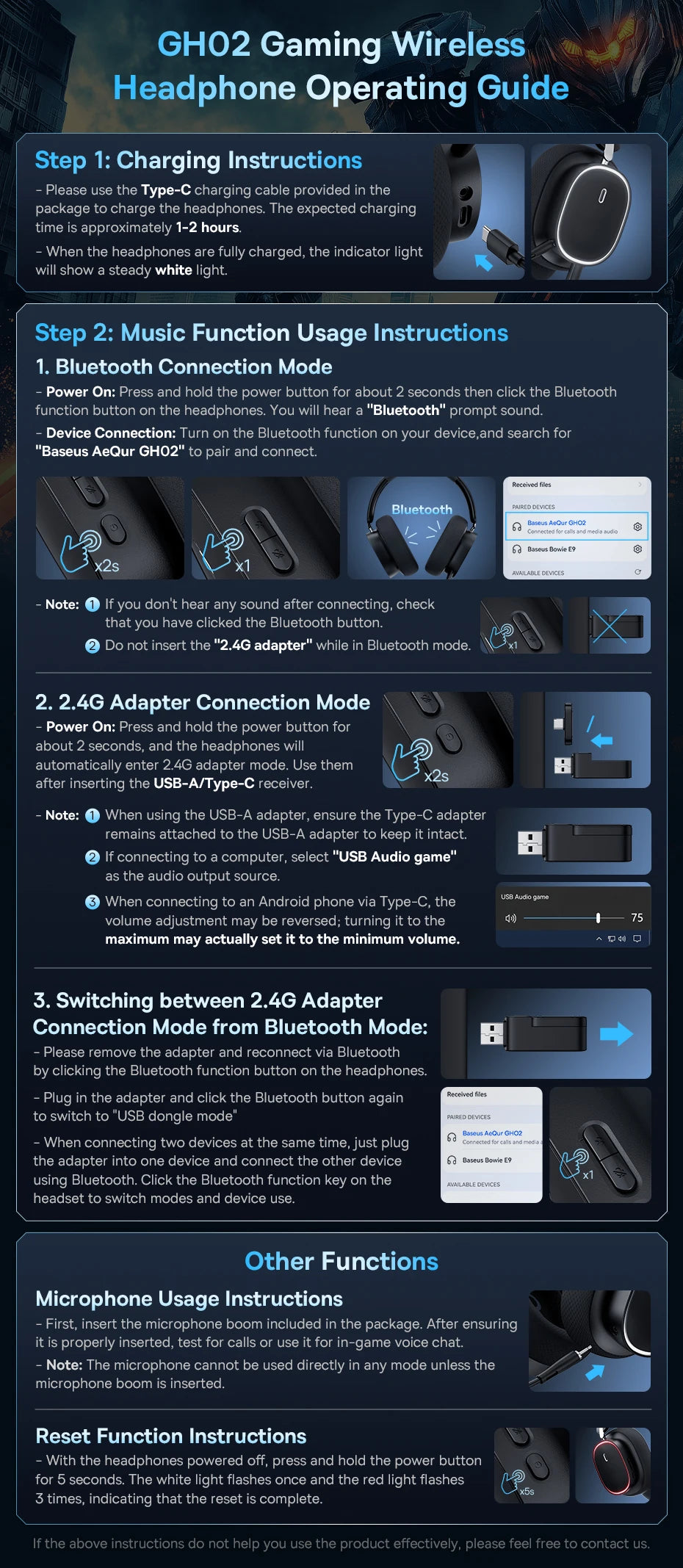 Gaming Wireless Headphone with Mic Over-Ear