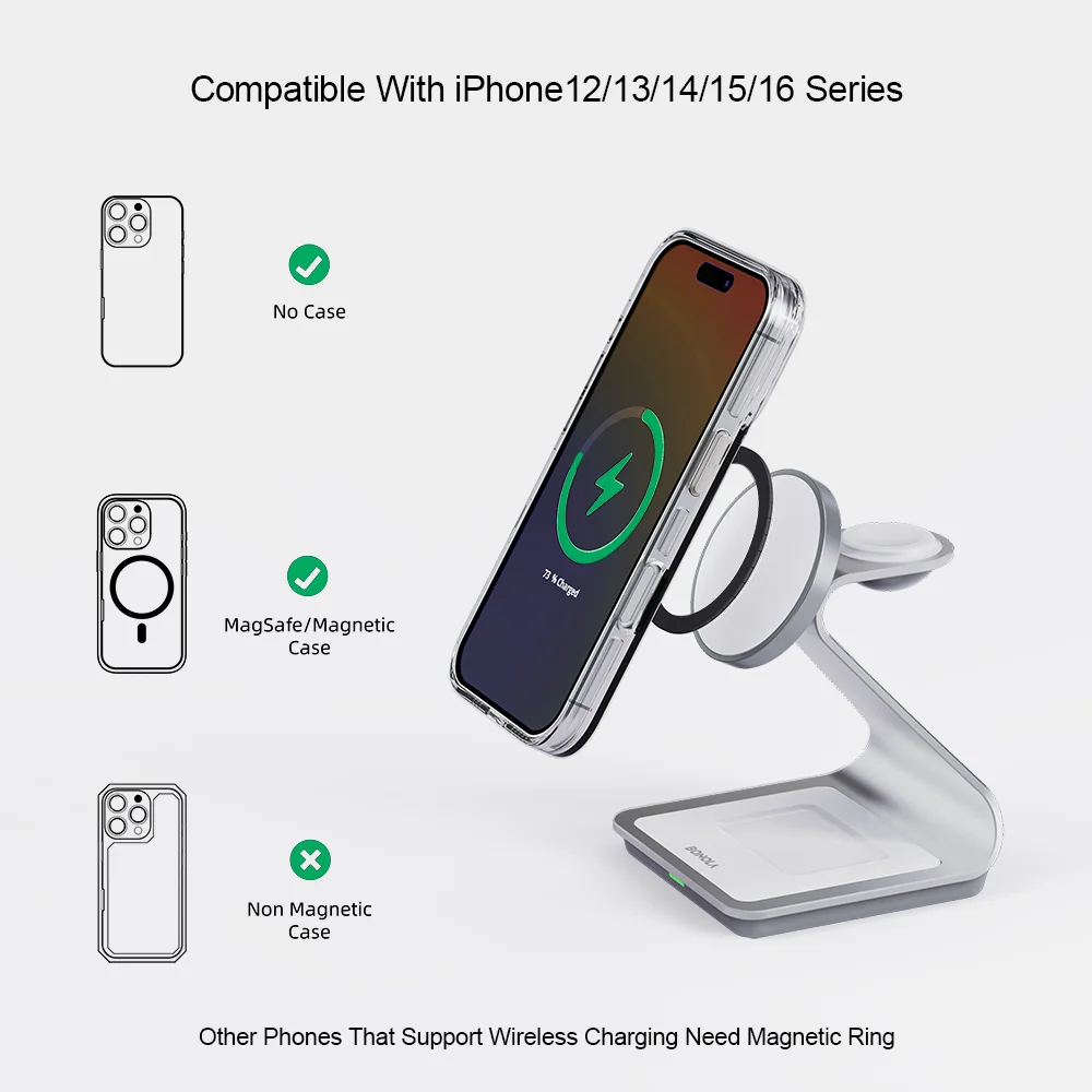 Magnetic 3 in 1 Wireless Charger for iPhone 17/16/15/13/14/12 30W Wireless Charging Station for Apple Watch/AirPods Pro