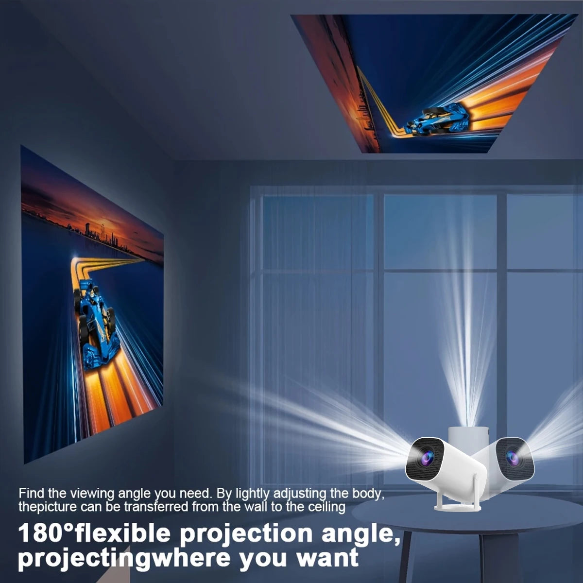 New Portable Projector With WiFi 6 And Wireless 5.0, Native 720P Support 4K Smart Projector, Adjustable Screen, 180° Rotation,