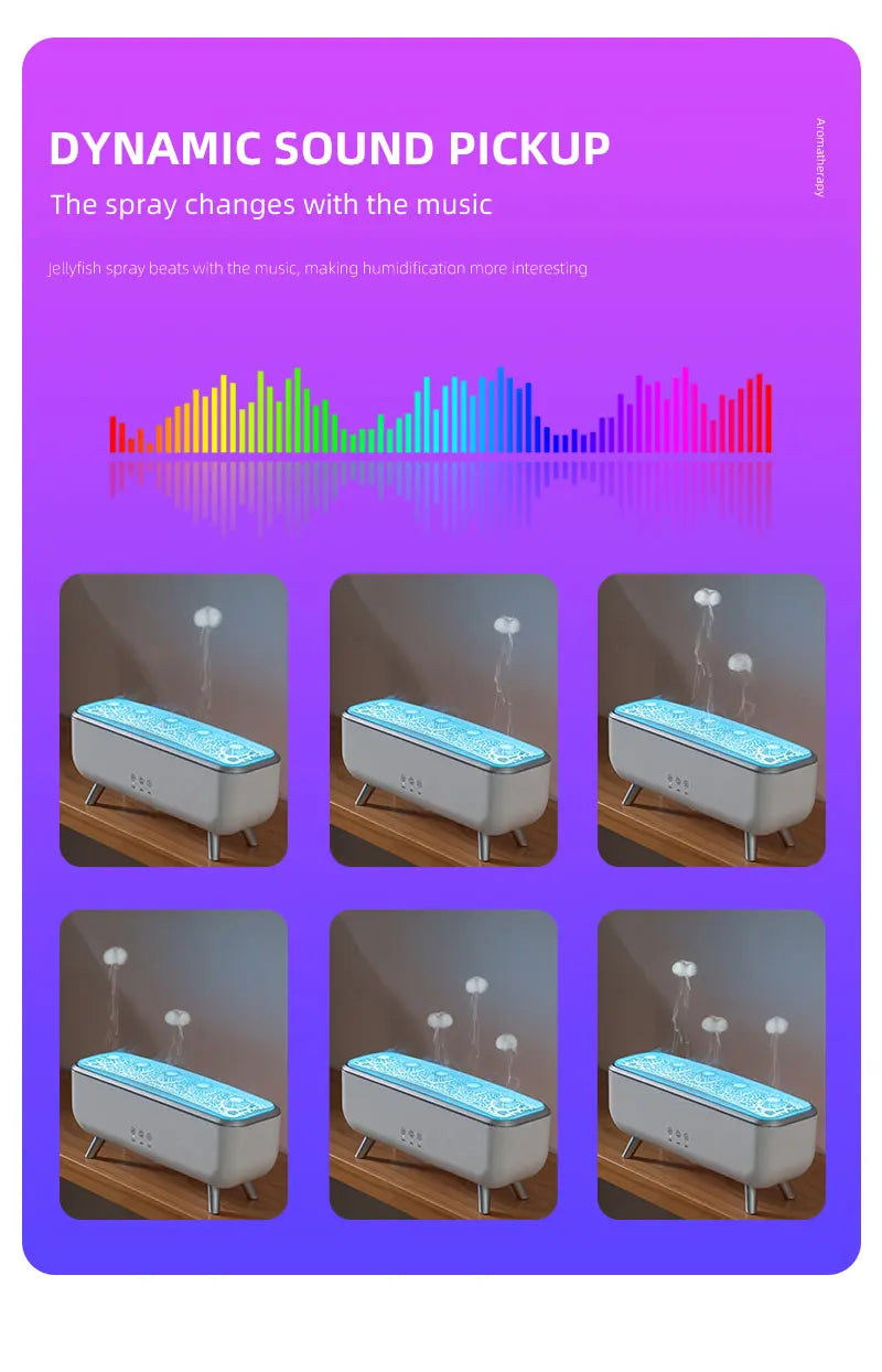 Simulated Volcanic Lava Humidifier with Color Lighting Aroma Diffuser Remote Control 5 Nozzles 2 Fog Modes Dancing Jellyfish