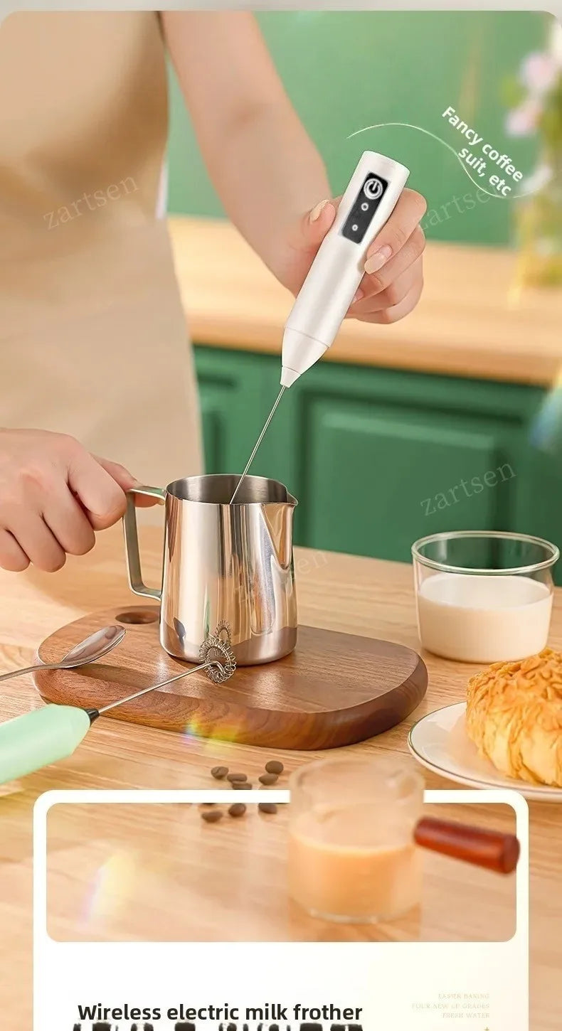 Wireless Milk Frother Electric Handheld Blender Stainless Steel Mini Coffee Maker Whisk Mixer For Coffee Cappuccino Cream