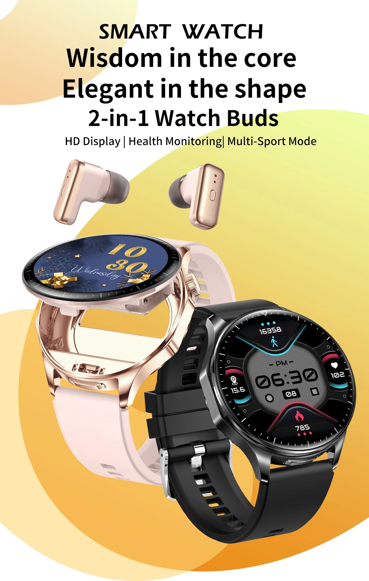 2-in-1 Smart Watch & Wireless Earbuds – Fitness Tracker with Bluetooth Music