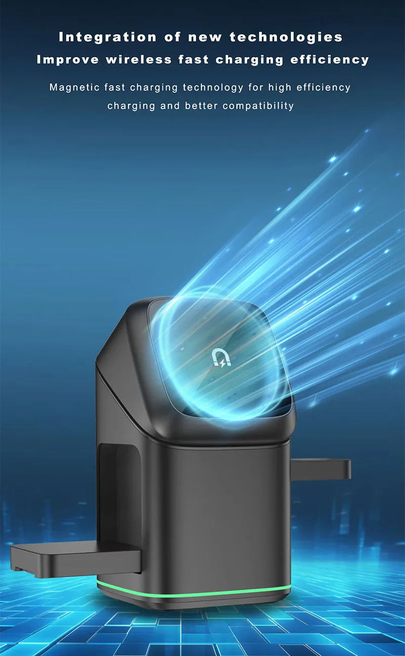 Newest Universal Magnetic Charging Stand 30W Cube Rotational 3 in 1 Touch Auto Rotation Wireless Charger With Light