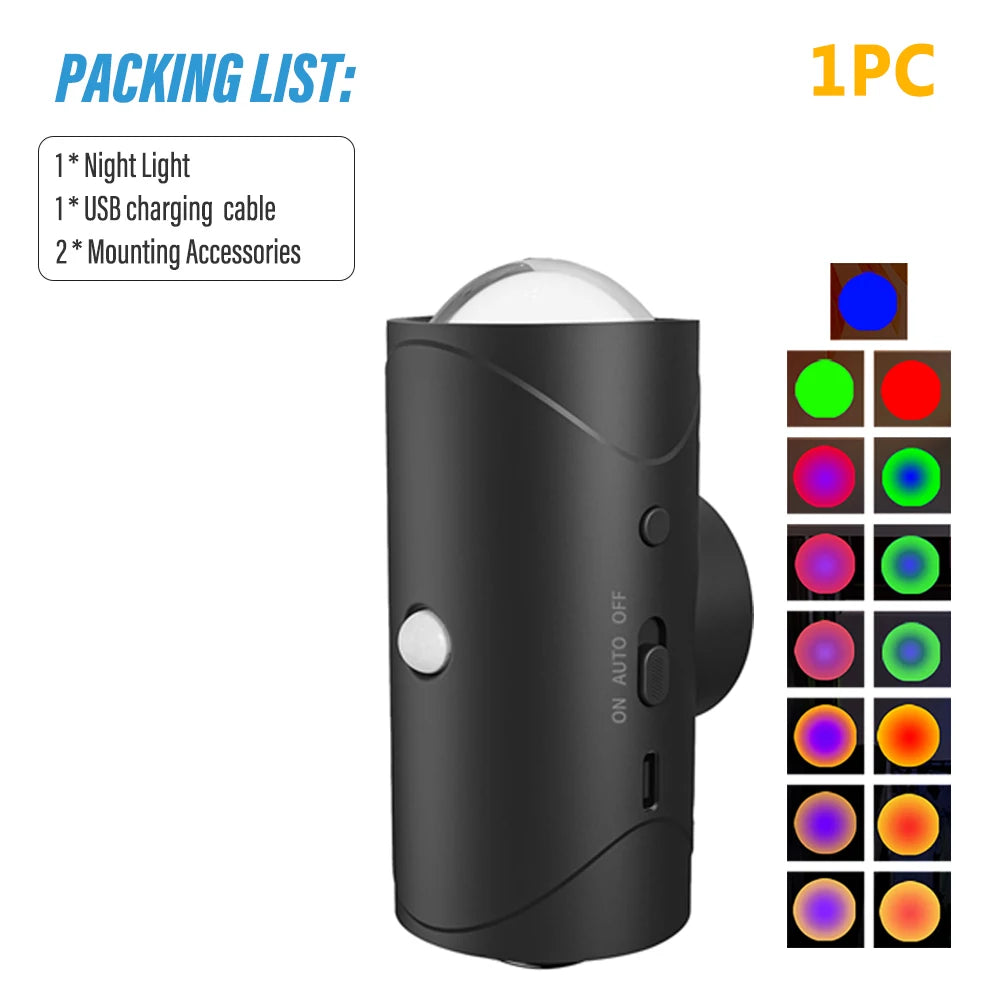 Magnetic Motion Sensor Smart Light, LED Rechargeable Wall, RGB Gradient Ambient Light, Dimmable Indoor Light.