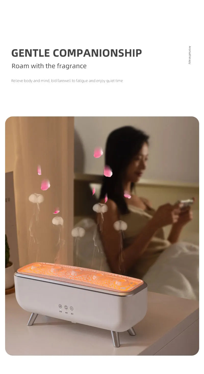Simulated Volcanic Lava Humidifier with Color Lighting Aroma Diffuser Remote Control 5 Nozzles 2 Fog Modes Dancing Jellyfish