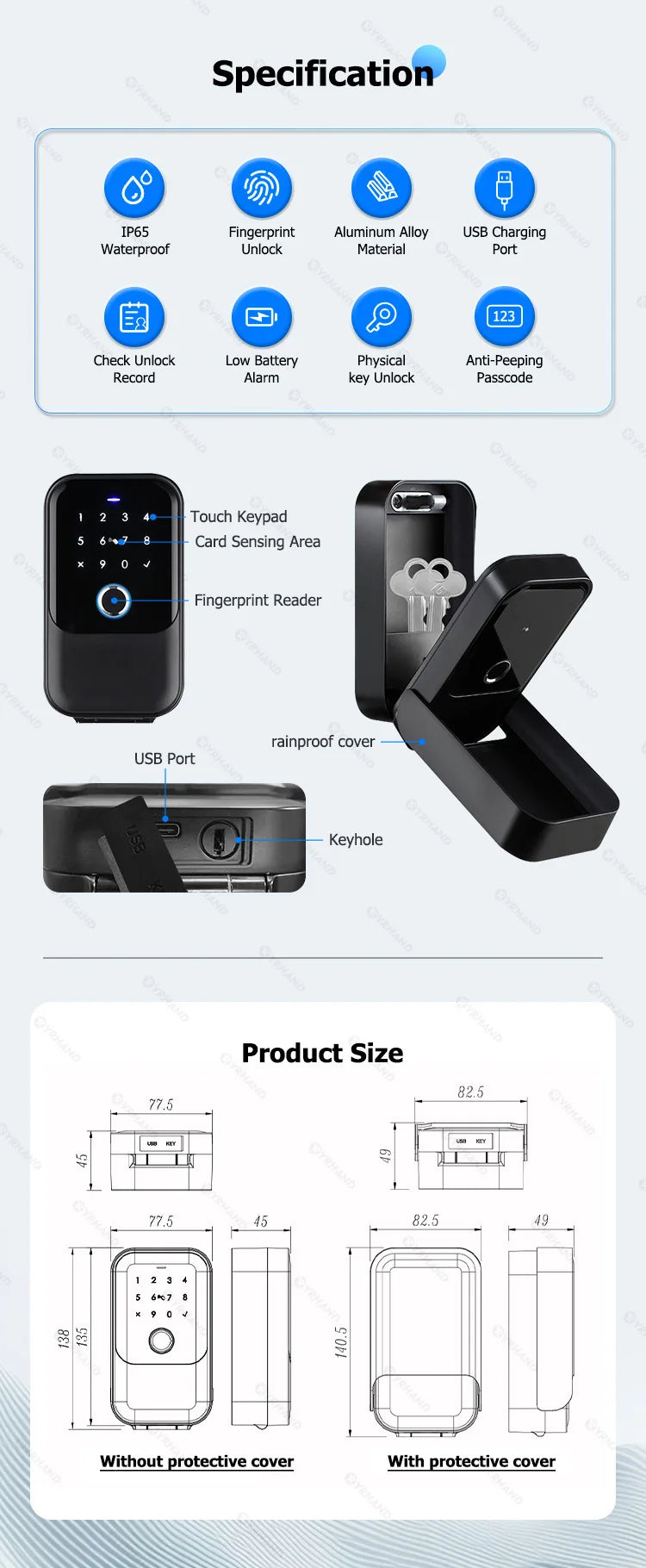 Smartkey Lock Box Home Key Wireless Smart-lock Box Electronic Key Box App Digital Code Bluetooth Key Safe Padlock for Host