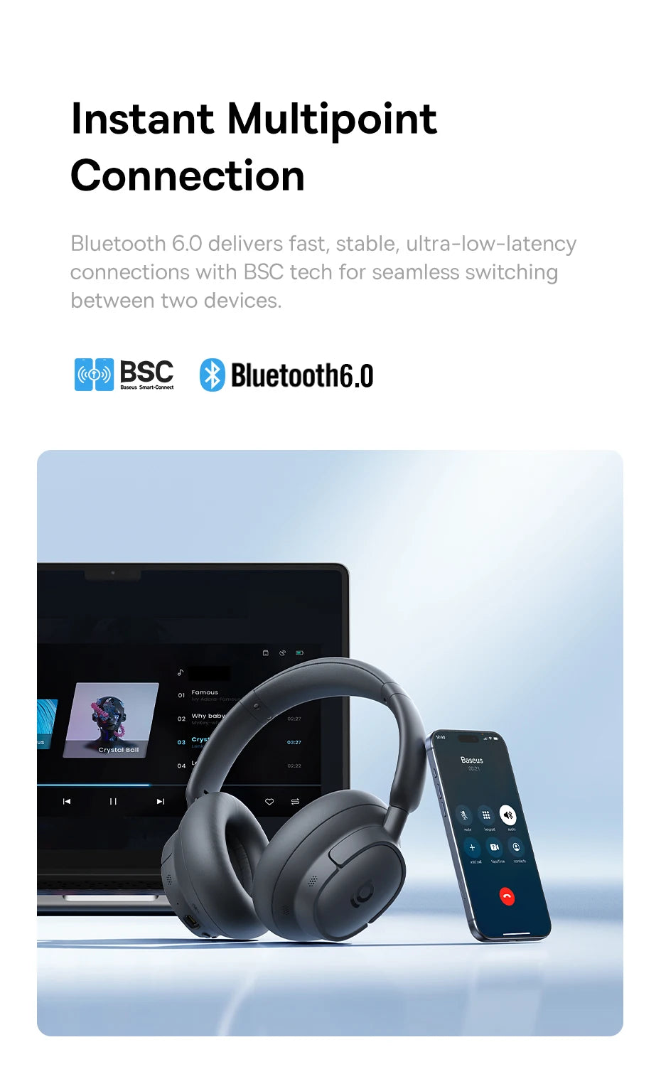 Wireless Headphones Bluetooth 6.0 Noise Canceling